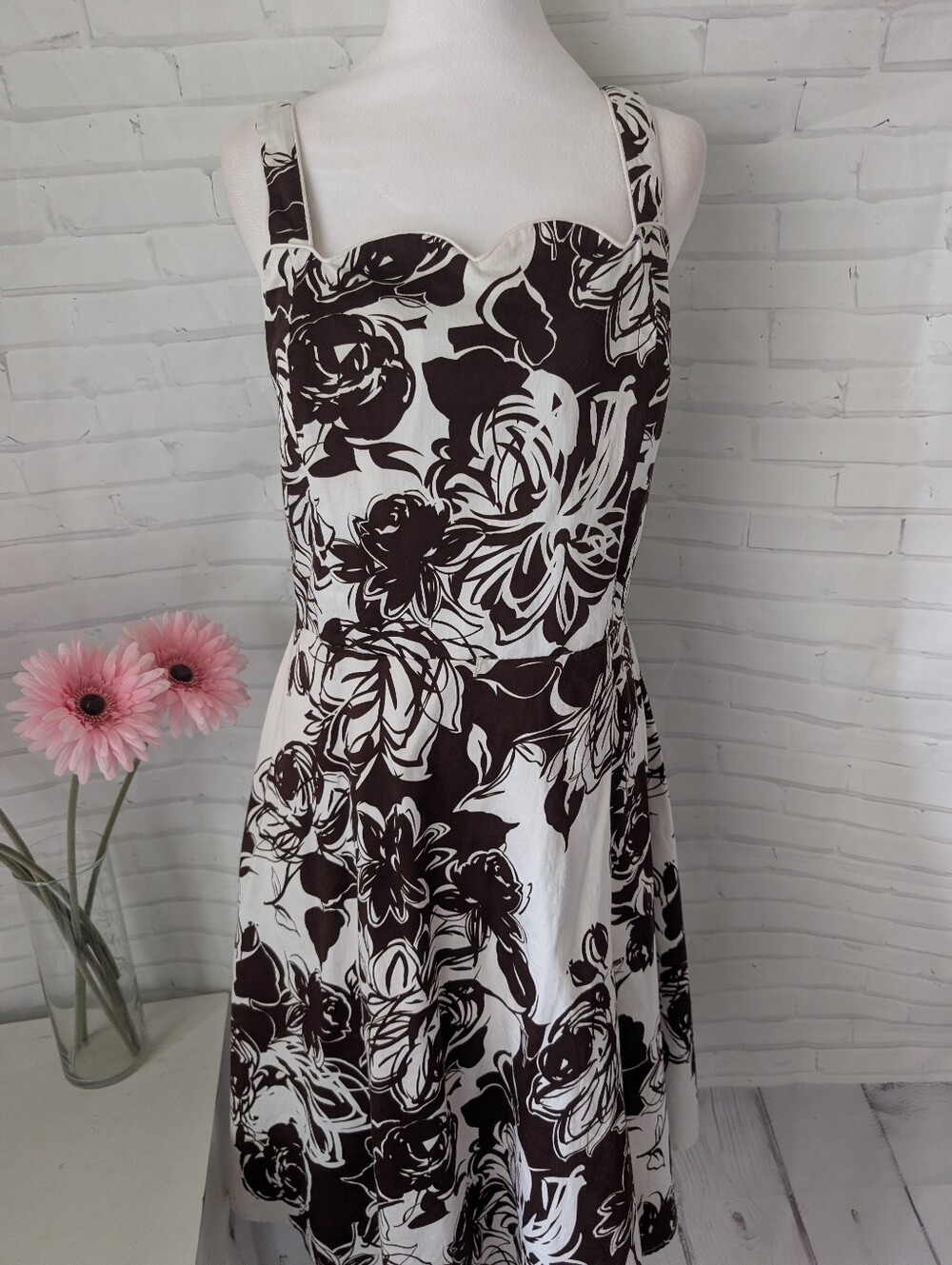 Madison Leigh White and Brown Floral Fit-&-Flare Dress